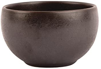 Olympia Fusion Stoneware Rice Bowl 600ml Pack of 6, Black 130mm | Steep-sided vessel with an unglazed foot is dishwasher, microwave and oven safe for serving sides, miso or desserts.