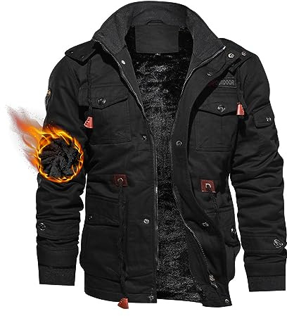 TACVASEN Herren Winterjacke Warme Fleecejacke Militärjacke Lässige Gefütterte Cargojacke Thermo Outdoorjacke Arbeitsjacke