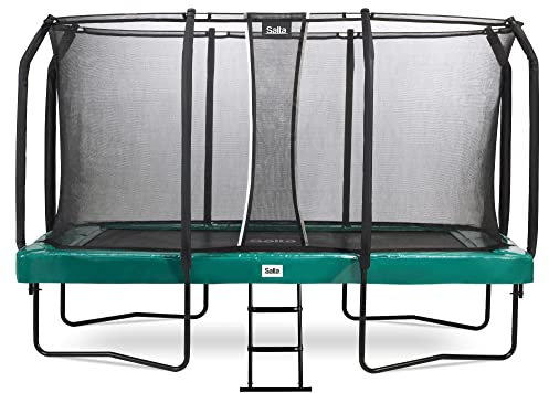 Salta First Class - rechteckig - 244 x 427cm - Schutzrand Grün - Komplettsystem mit hochwertigem Sicherheitsnetz und Leiter - Das Trampoline mit der ultimativen Sicherheitsausstattung und Qualität