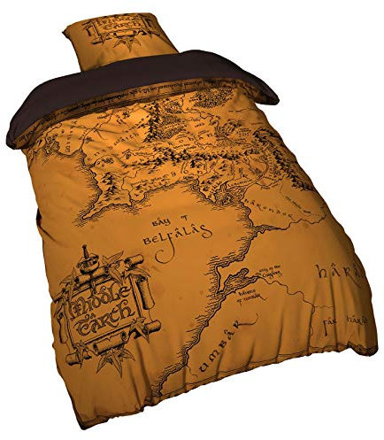 Elbenwald Herr Der Ringe Bettwäsche mit Mittelerde Karte Motiv für Herren Damen Unisex braun