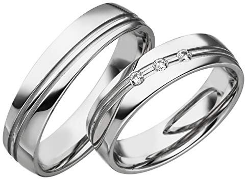JC Trauringe 2 x Eheringe 925 Silber PAARPREIS inkl. Diamant und Gravur Ehe-ringe Verlobungs-ringe Brillant Heiraten Wedding Rings Partnerringe Platin Gold Weißgold S065