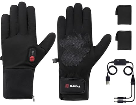 G-HEAT - Gants Chauffants Confort - Mixtes - Tactiles - Résistants - Déperlants. Usages : Loisirs, Travail, Personnes souffrant du Froid. Fournis avec 1 Paire de Batteries, câble de Recharge