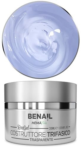 Gel ricostruzione unghie coprente, eleastico e non crea sollevamenti. Gel costruttore per unghie trifasico non brucia in lampada per ricostruzione unghie, copertura o refil da 30 ml. (Trasparente)