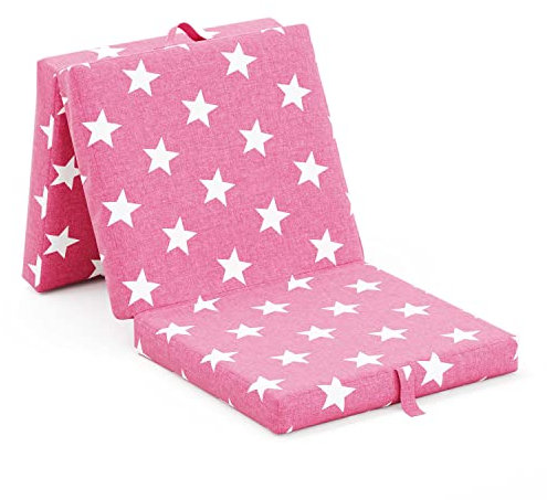 Betten-ABC Faltmatratze, 3-teilige Klappmatratze, Gästematratze, Reisen, Camping, Kinder, Härte: Mittelfest (Farbe: Sternenmuster (Pink)