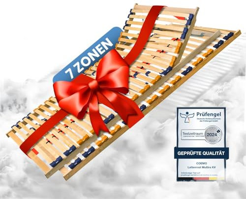 Coemo Partner-Set 2 x Lattenrost MULTIRA 100 x 200 cm 7-Zonen 28 Leisten Kopfteil und Härtegrad verstellbar