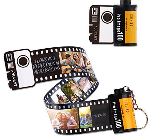 OXYEFEI Personalisiert Foto Filmrolle Schlüsselanhänger, Schlüsselanhänger Personalisiert mit Foto & Text,Einzigartiges Weihnachtsgeburtstagsgeschenk für die Liebe,Für Papa Mama Liebhaber (15 Fotos)