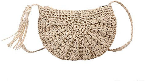 DKIIL NOIYB Straw Bags For Women, Summer Beach Straw Bags With Tassel Mini Straw Handbags With Zipper Weave Handmade Crossbody Bag Bohemian Shoulder Purse