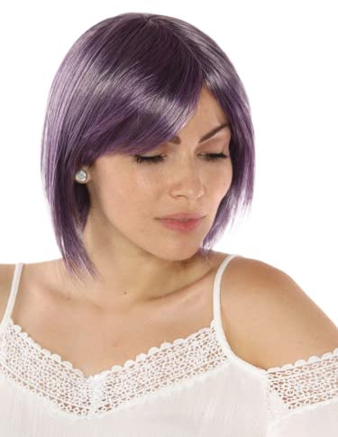 Prettyland Damen Lila Violett Kurzhaar-Perücke Manga Anime Bob Glatte Perücke Theater Cosplay short Purple Wig C446