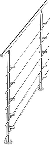 Tubiaz Corrimano in acciaio inox, ringhiera per scale, parapetto, balcone, 160 cm, con 5 barre trasversali Ø 42 mm, per interni ed esterni