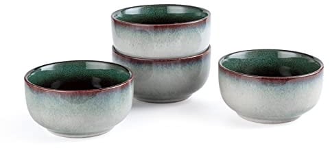 Henten Home Cuencos de Postre Cuencos de Cereales - 300 ml, 4 Piezas Plato de Sopa de Postre de Cerámica para el Desayuno, Juegos de Vajilla - Verde