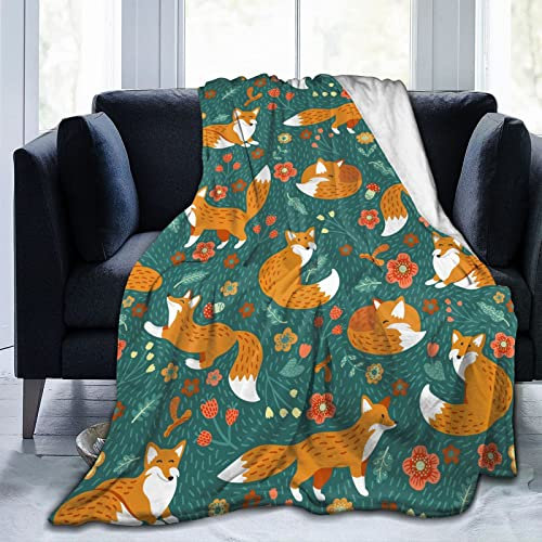 Flaushig Kuscheldecke 100x130cm Personalisierte Decke Fuchs Blumen Super Weiche Flanell Fleecedecke Warme Wohndecken für Erwachsene und Kinder als TV-Decken Sofadecke Wohndecke Couchdecke