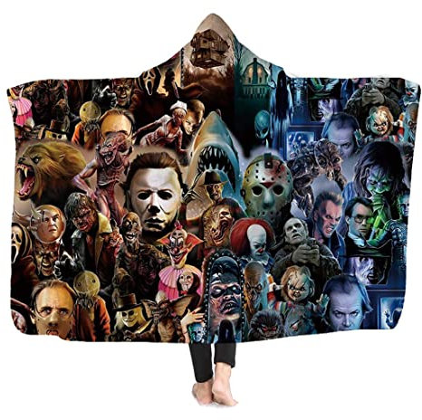 HanYiXue Kapuzen Decke, Decke Horror Geheimnisvolle Character Kapuzen Decke für Erwachsene Gothic Sherpa Künstliche Fleece Wearable Throw Decke (B, 78.7x59inch)