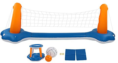 Ensemble de Filet de Volley-ball Gonflable pour Piscine, Usage Multiple, Support de Basket-ball de Volley-ball Aquatique Réglable, Jouet de Jeu de Natation Flottant de Jardin D'étang Amusant avec 2 Sa