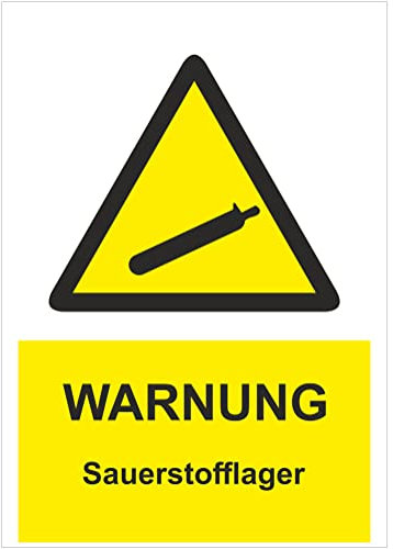 INDIGOS UG - PVC-Schild 5mm - Sicherheit - Warnung - Sauerstoff Lager Aufbewahrung - 300x200 mm - Hotel, Firma, Schutz, Kita, Arzt, Praxis, Wohnung