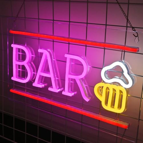 SIGNSHIP Bar Neon Sign Beer Neon Signs LED Neon Light USB Letter Bar Neon Light Sign for Bar Wall Decor Light Up Signs for Hotel Pub Cafe Birthday Party Man Cave