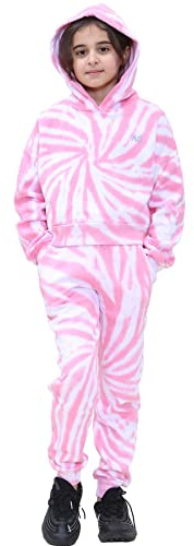 A2Z 4 Kids Girls Tie Dye Tracksuit Crop Hooded Top Bottoms Jogging Outfits