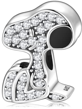 Charm Snoopy von Les Folies für Pandora, 925 Sterlingsilber, Zirkonia, 925 Sterlingsilber, Zirkonia