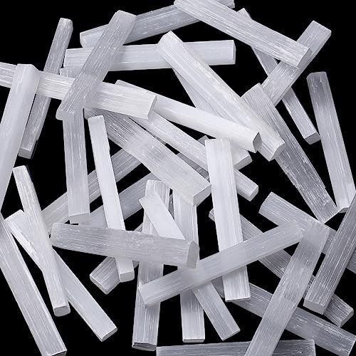 MAIBAOTA 4 Selenite Crystal Wand Selenite Sticks Bulk Crystals Selenite Charging Plate Crystal for Witchcraft Reiki Metaphysical Supplies Wicca Altar Supplies 24 Pcs