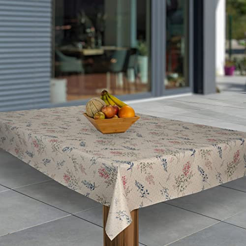 laro Wachstuch-Tischdecke Abwaschbar Garten-Tischdecke Wachstischdecke PVC Plastik-Tischdecken Eckig Meterware Wasserabweisend Abwischbar AP, Muster:Blumen Weiß Blau Rot, Größe:110x160
