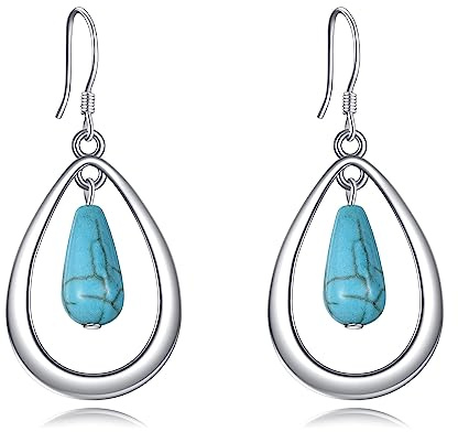 AXELUNA Türkis Ohrringe für Frauen Sterling Silber Waterdrop Dangle Earrings Statement Ohrringe Modeschmuck