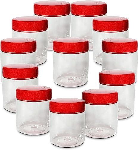 CENNET 12 x 250ml Round clear Plastic Storage Jar with screw top lids, airtight BPA free food containers for kitchen, Hardware Storage, canisters