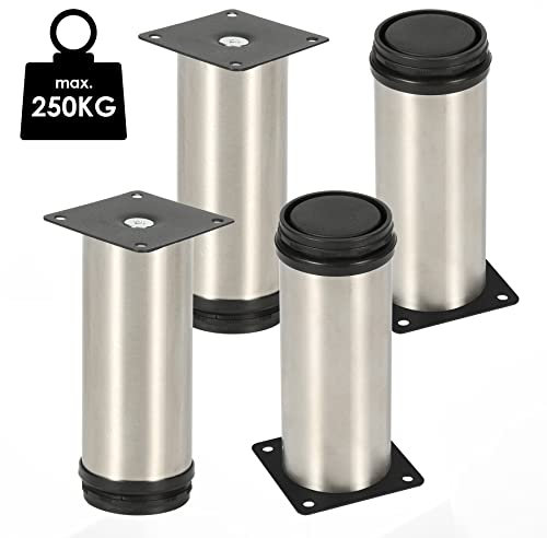 Jopassy 4er Set Edelstahl Möbelbeine,Schrankfüße Höhenverstellbar Füße für möbel, mit Schrauben,Höhe 200 mm | Belastbar bis 250 KG, für Sofa Möbelfüße Schreibtisch Stühle, Einfachen Montage