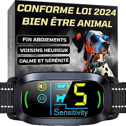 PAWPRO Collier Anti Aboiement Chien | Conforme Nouvelle Loi 2024 Bien-Être Animal | Intelligence Artificielle, Détection d’Aboiement, Écran Couleur | 3 Modes BIP, Vibration+BIP | Marque FR (Noir)