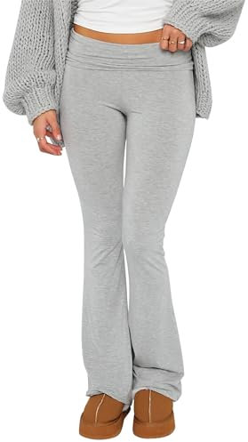 KMBANGI Skinny-Hose für Damen, Bootcut, dehnbar, Yoga-Leggings, lang, Y2K, Jogginghose, Lounge-Streetwear, Hellgrau, S