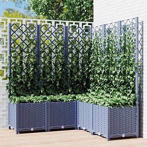 GuyAna Jardinière avec Treillis Gris foncé 120x120x136 cm PP,Jardinières,Jardinieres Exterieur,Bac Jardiniere,Bac à Fleurs Extérieur,Jardinieres Balcon