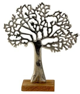 Dekoobjekt LEBENSBAUM Deko Baum Holz Metall Silber Objekt zum hinstellen Familie Natur (Lebensbaum)