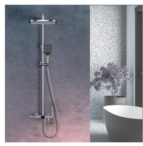 WRJAHCG Gris Colonne De Douche Hydromassante,Ensemble De Douche,éCran D'Affichage NuméRique LED,Boutons De Style Piano,3 Modes De PulvéRisation d'eau,Pistolet PulvéRisateur,Douche Pluie