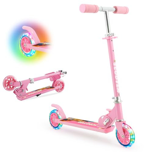 Hyiatyo Klappbarer Roller Kinder 6 Jahre mit LED Rädern, Kinder Scooter ab 3-10 Jahre, Faltbar Kinder Kickscooter Tretroller für Junge und Mädchen