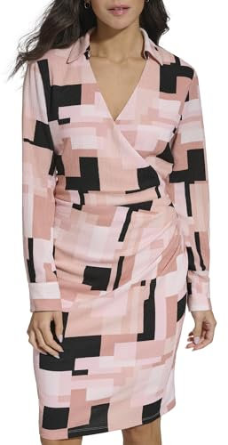 Calvin Klein Strukturiertes Strickkleid für Damen, Desert Rose/Schwarz, Mittel
