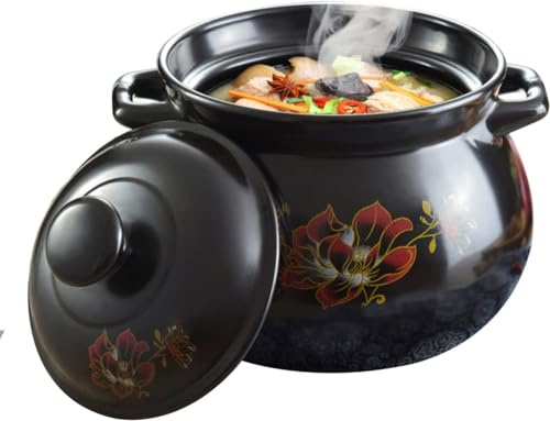 Marmite en céramique pour ragoût, casserole en terre cuite résistante à la chaleur pour la maison et la cuisine - 4 l