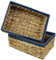Rectangular Water Hyacinth Small baskets for storage Natural and Blue wicker basket shelves open Decorative gift box Small bathroom mini tray makeup bathroom Kitchen organiser (2, Large 32cm)