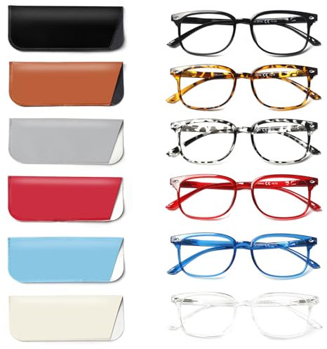 Kerecsen 6 Pack Reading Glasses for Women and Men Blue Light Blocking, Spring Hinge Lightweight Anti Glare Computer Readers (6 Mix Color, 2.25, x)