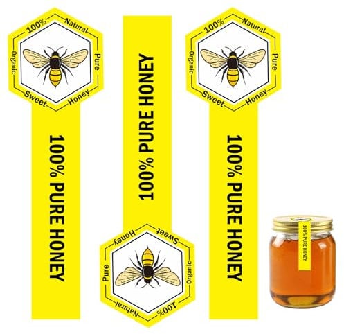 Tamper Evident Honey Stickers 1.5 x 4 Inches - Labels for Honey Jars & Bottles - 300pcs (Pure Bee)