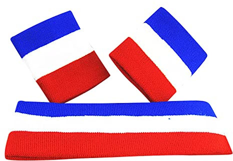 Lot de 3 Bandeaux de Sport et de Poignet Bandeau de Transpiration Kit de Supporter pour Equipe de France États-Unis Angleterre Bandeaux de Sport pour Tennis Course Yoga Football