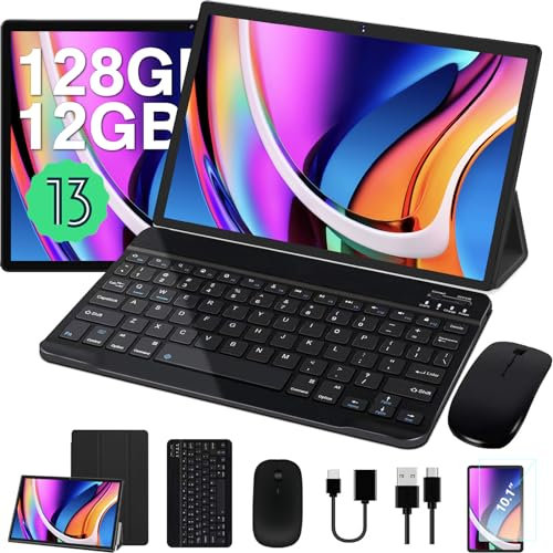 2024 Newest Tablet 10 Pollici Android 13 Tablets 12GB RAM + 128GB ROM (1TB TF) Octa-Cores 2.0Ghz, WiFi 5G+2.4G, BT 5.0, GPS, 8000mAh, 8+5MP, Corpo in Metallo con Custodia, Tastiera e Mouse, Grey