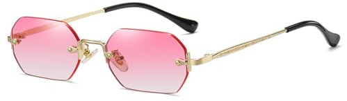 QVKUUT Rechteckig sonnenbrille rahmenlose sonnenbrille Mode Retro Rechteck Brille für Damen Herren (Gold/Rosa, Rosa)