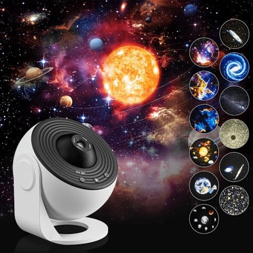 AGSTMG - Proyector Estrellado de Techo 13 en 1, Planetario Galaxia Nightlight Con Sistema Solar, Luna, Nebulosa y Temporizador Para Niños