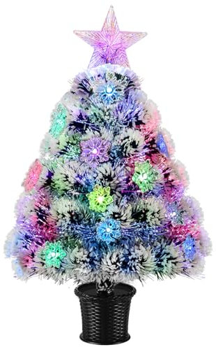 54cm Christmas Tree Fiber Optic Snowflake Lighted with Star Topper,Small Pre-Lit Artificial Christmas Tree,Tabletop Christmas Tree Mini Xmas Tree Multi Lights,Battery/USB Operated for Desktop