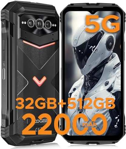DOOGEE V MAX Pro Rugged Smartphone 5G, 22000mAh/33W, 512GB/TF 2TB, Android 14 Rugged Phone, 6.58” 120Hz FHD+, 108MP+20MP Night Vision, 5G Dual SIM Waterproof Phone, Face/Fingerprint Unlock/NFC, Black