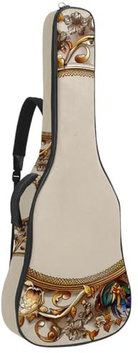 Gitarrentasche für Akustikgitarre mit zwei Taschen, Vintage-Kunst-Kranz, wasserabweisend, doppelt verstellbarer Schultergurt, Gitarrentasche, Vintage-Kunst-Kranz, 42.9x16.9x4.7 in, Stilvoll