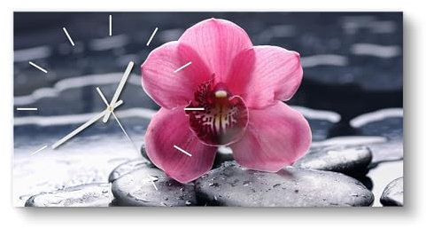 DEQORI Glasuhr | vertikal 60x30 cm | Motiv Zen-Blütenpracht | große XXL Design Uhr aus Glas | leise Wanduhr für Wohnzimmer & Küche | Moderne Hingucker Uhr für die Wand