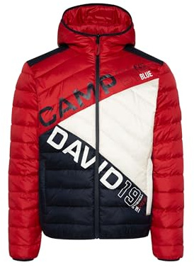 Camp David Herren Steppjacke mit Colour-Blocking und Rücken-Print Flight Red XXXL