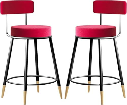 DZYHFCO Barhocker-Set, Barstuhl für Küche, Insel, Esszimmer, 2er-Set, Barhocker, Thekenstuhl, Samt, gepolsterte Sitzfläche mit Rückenlehne und Fußstütze (Rot, 75 cm)