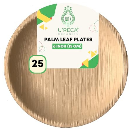 U'reca Organics Eco-Friendly Areca Palm Leaf Round Plates | 6 - Pack of 25 | Perfect for Pastries, Cupcakes & Small Bites | Heavy-Duty, Natural, Plastic-Free