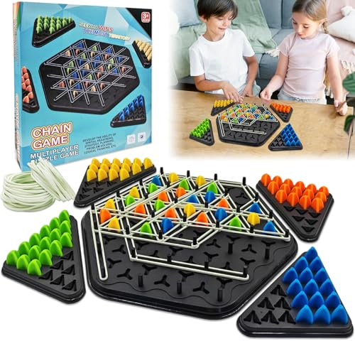 Yeefunjoy Chain Triangle Triggle Rubber Chess Band Territory Capture Family Educational Brain Desktop 2 to 4 Players Board Game for Kids Christmas Birthday Gifts