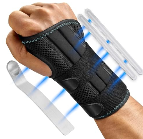 Poligono Handgelenk Bandage Linke mit 3 Schienen, Handgelenkstütze Einstellbar und Atmungsaktiv für Sport und Alltag, Handgelenkschiene für Gelenkbeschwerden, Schmerzen und Steifheit